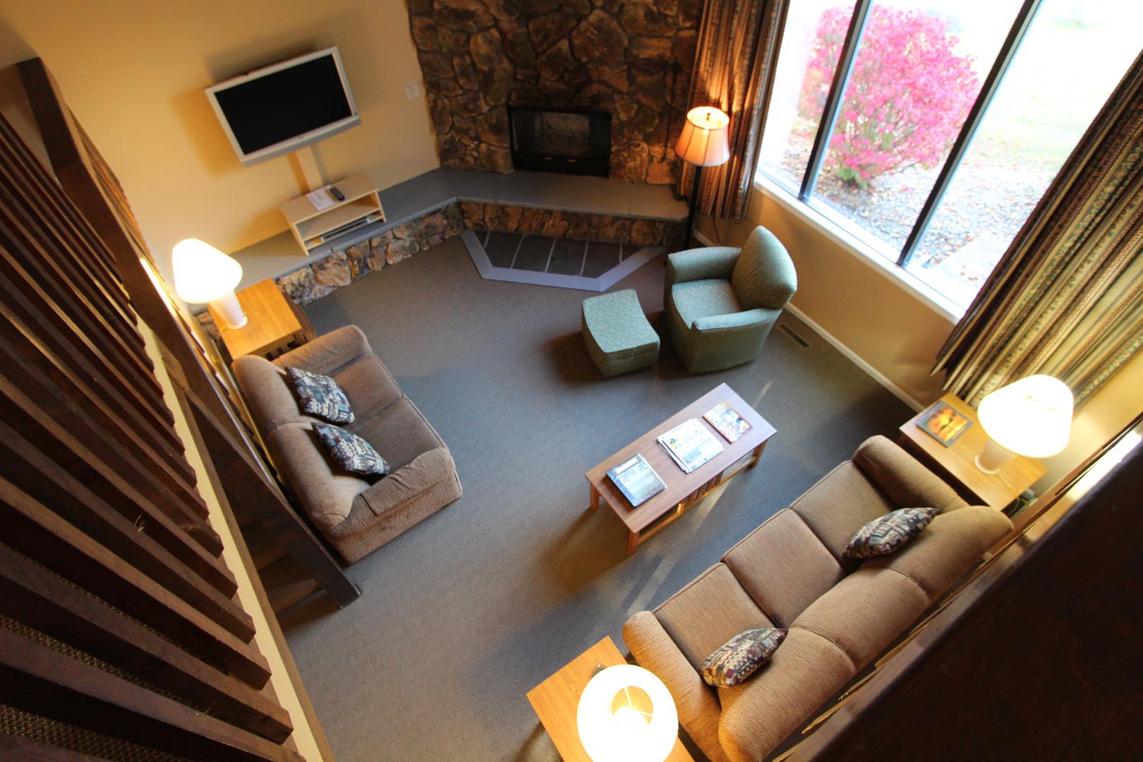 A spacious living room area at VRI's Lake Placid Club Lodges in New York.